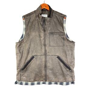 Cody James Dusty 3.0 Oil Coated Zip Up Vest Jacket Brown Plaid Liner Mens XL GUC